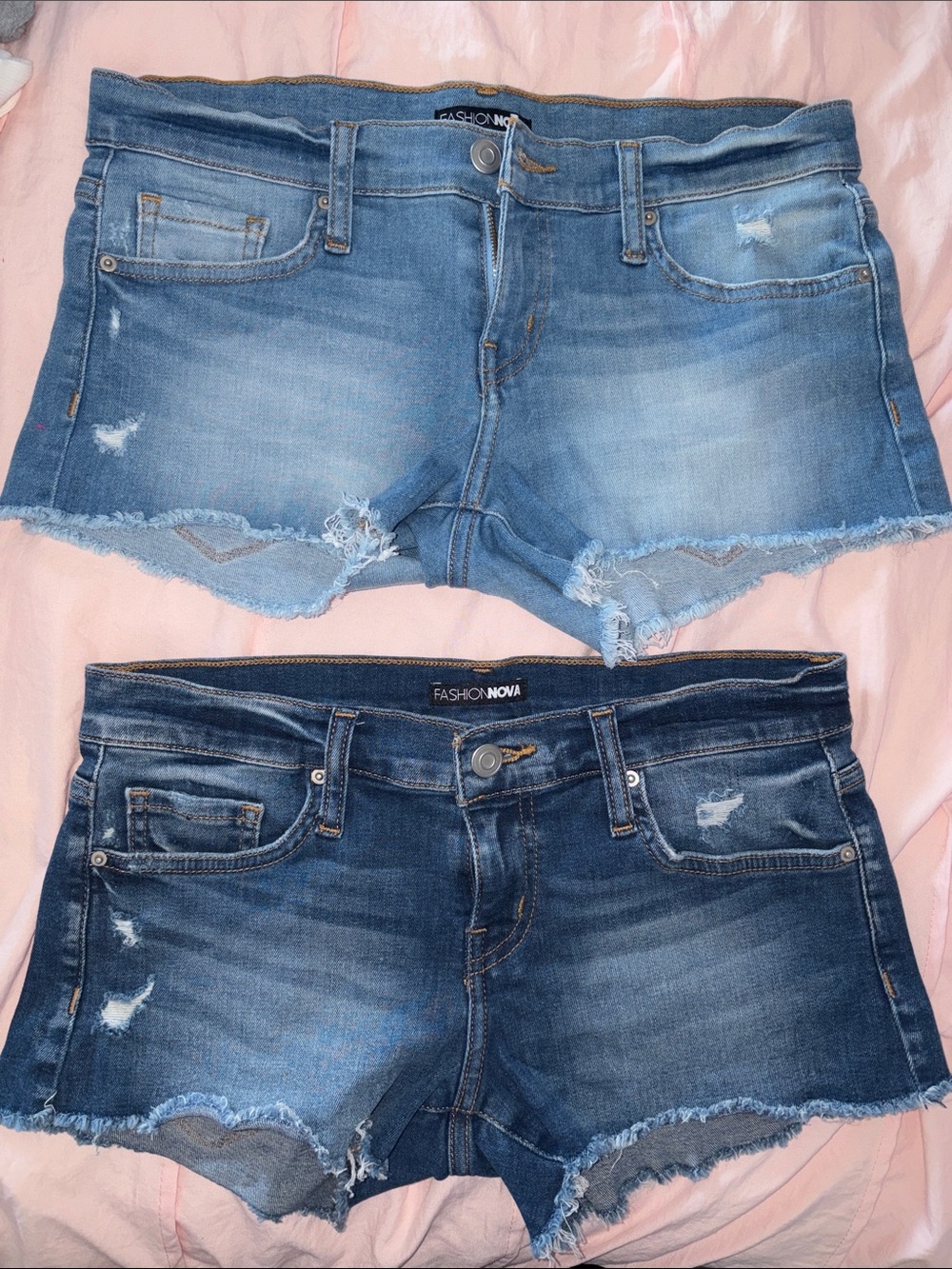 Fashion Nova Denim Short Set in Light Blue & Dark Blue
